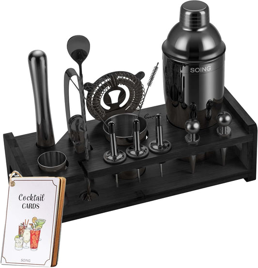 24-Piece Bartender Kit with Stand,Perfect Mixology Bar Kit Cocktail Shaker Set for Drink Mixing,Stainless Steel Bar Tools with All Needed Accessories,Recipes