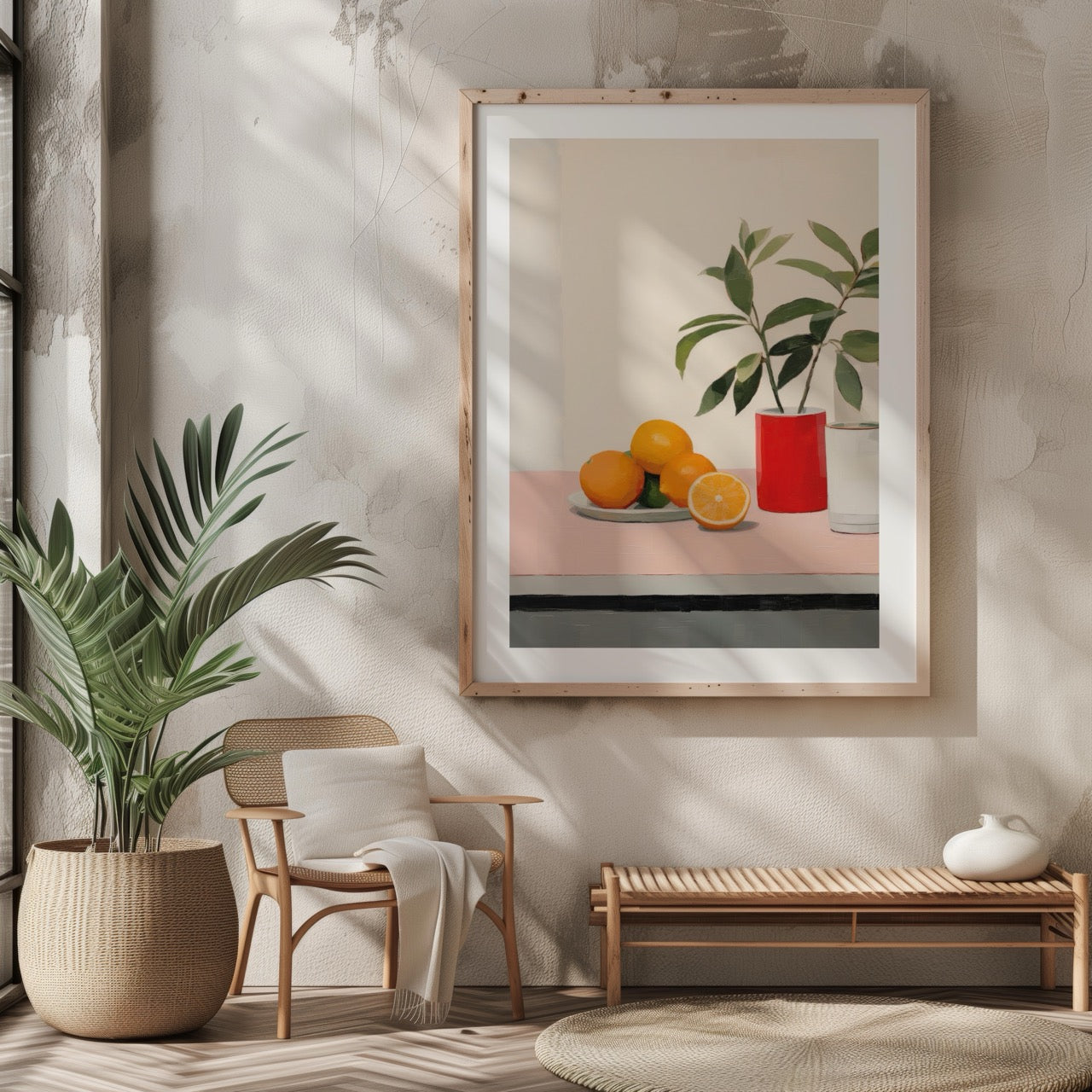 Citrus Oranges and Red Vase Still Life - Rolled Poster Wall Art Print-4