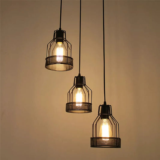 Black Diamond Wire Cage Hanging 3 Pendant  Light Fixture ~4800-0