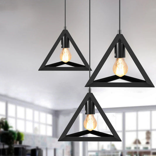 Black triangle metal wire frame lamp Light wire cage Lampshade~1175-0